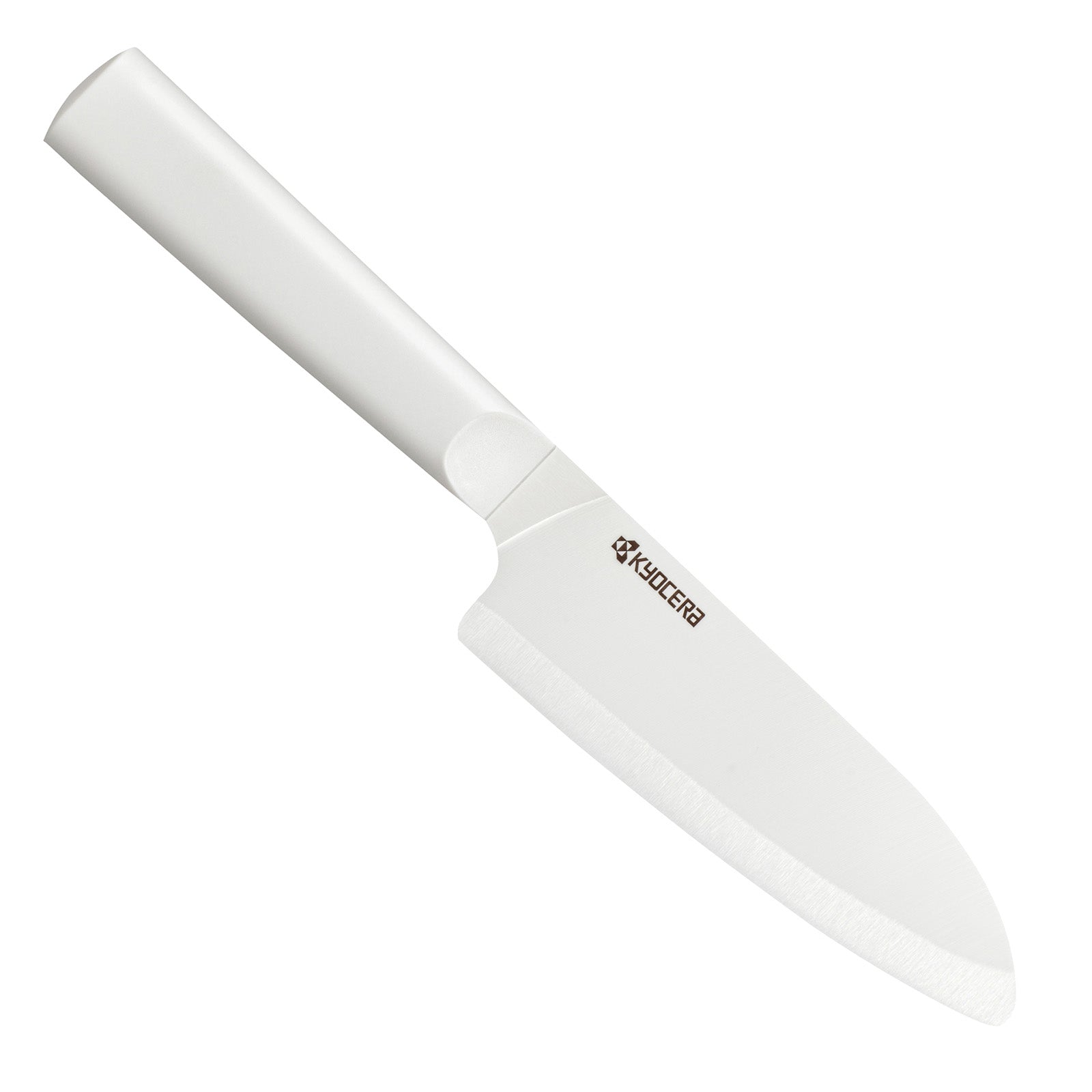 Kyocera INNOVATIONwhite® 5.5-Inch Ceramic Santoku Knife, White Blade with Non-Slip White Handle