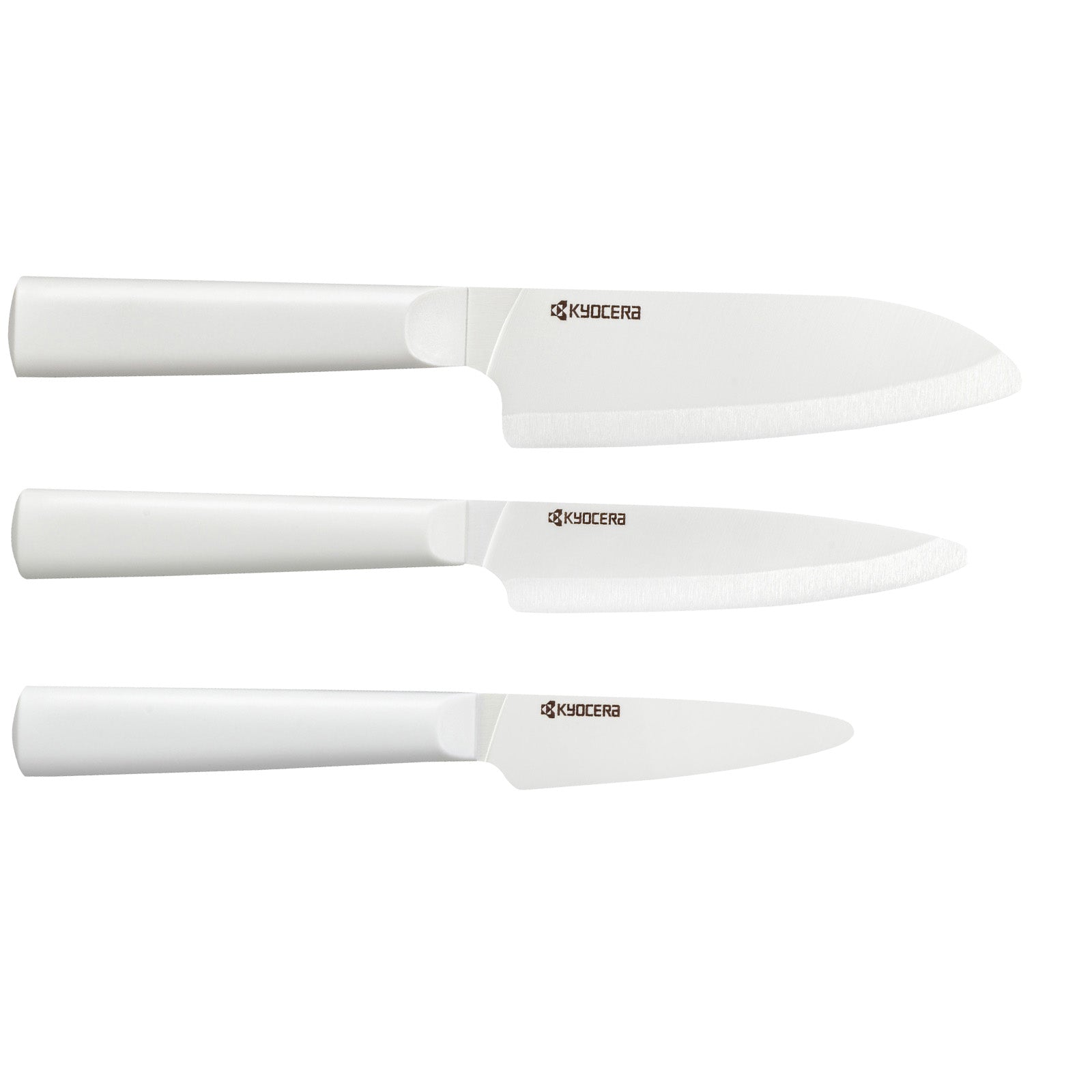 Kyocera INNOVATIONwhite® 3 Piece Ceramic Knife Set, 5.5" Santoku, 4.5" Utility, 3" Paring, White