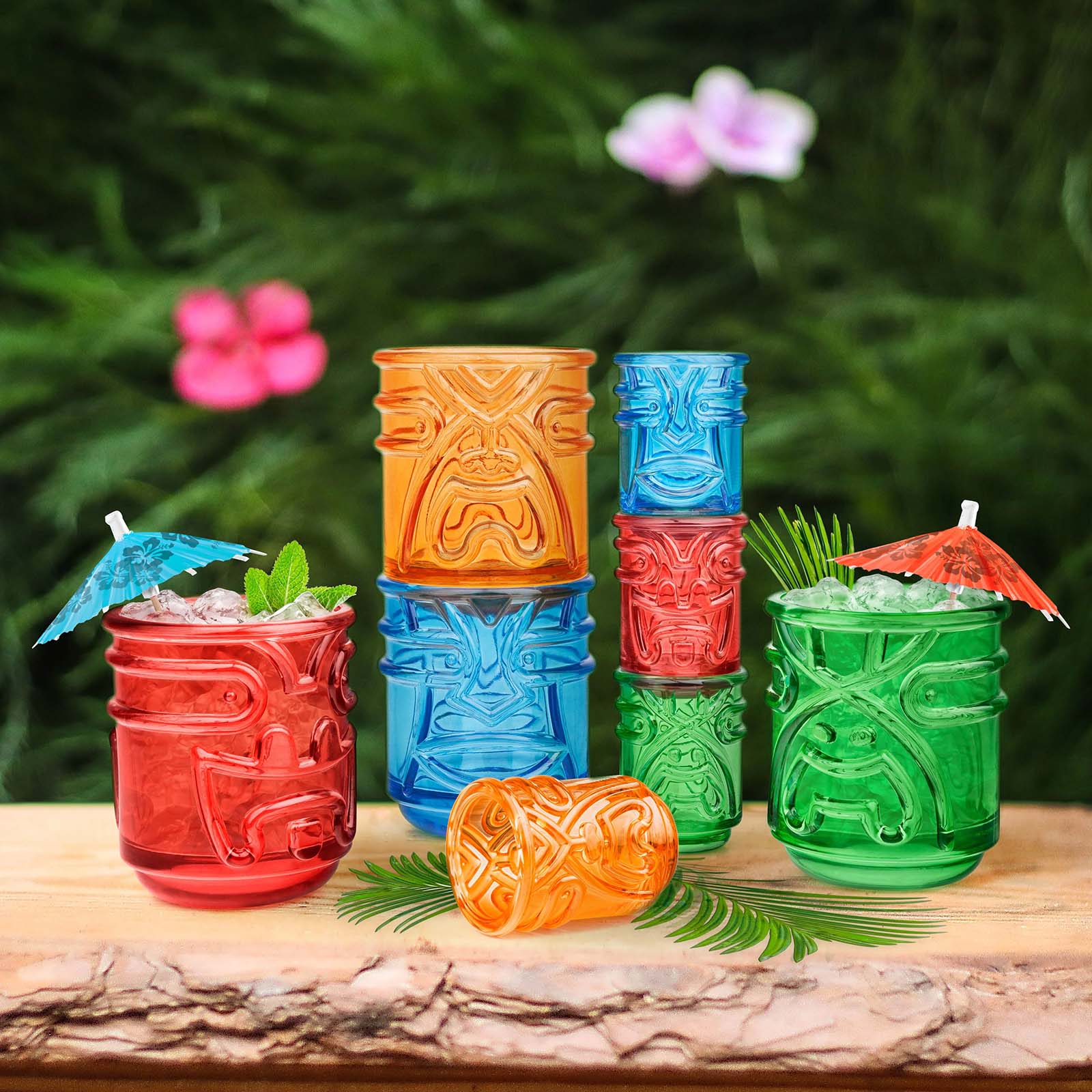 Final Touch Tiki Tumbler Glasses - Set of 4, Multicolor