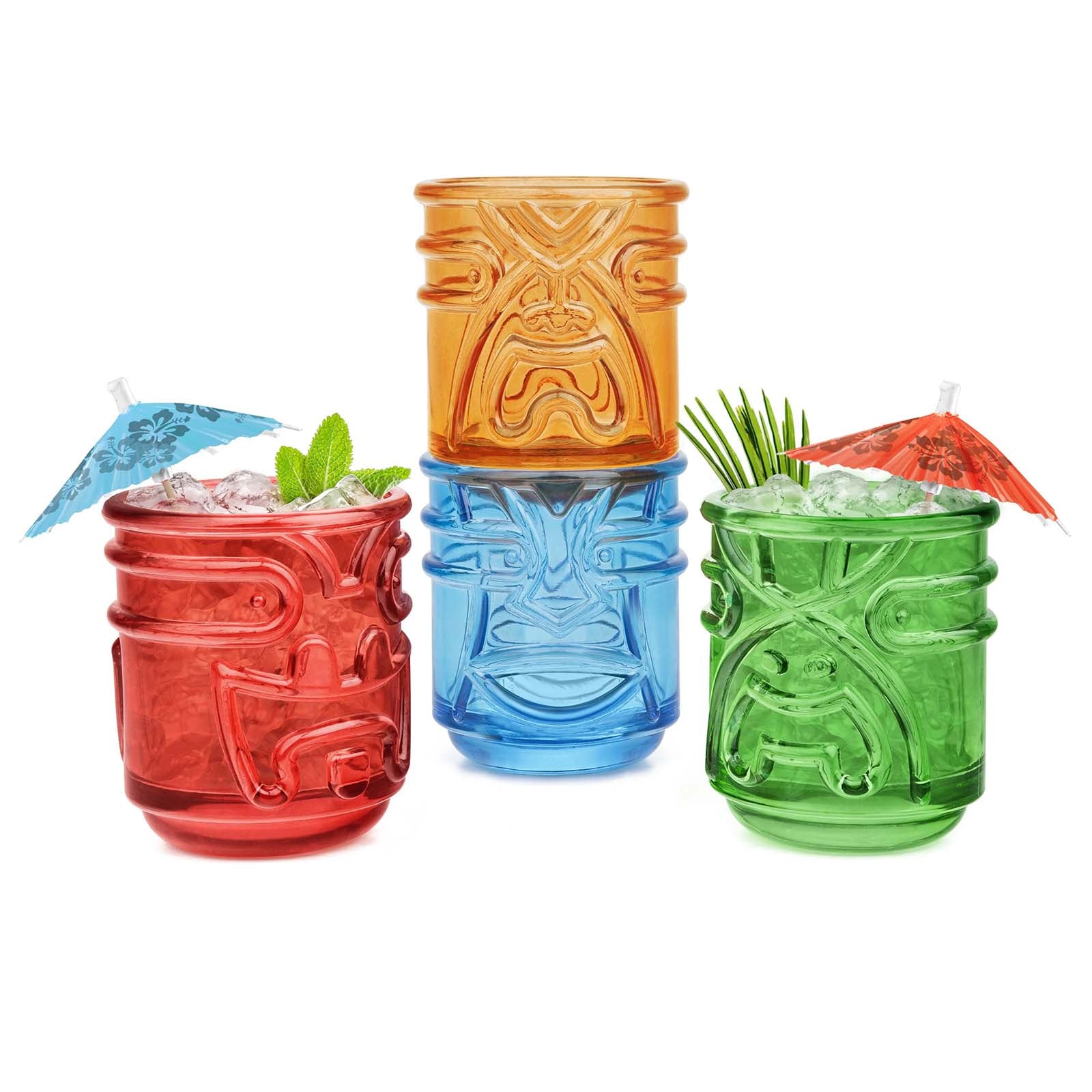 Final Touch Tiki Tumbler Glasses - Set of 4, Multicolor