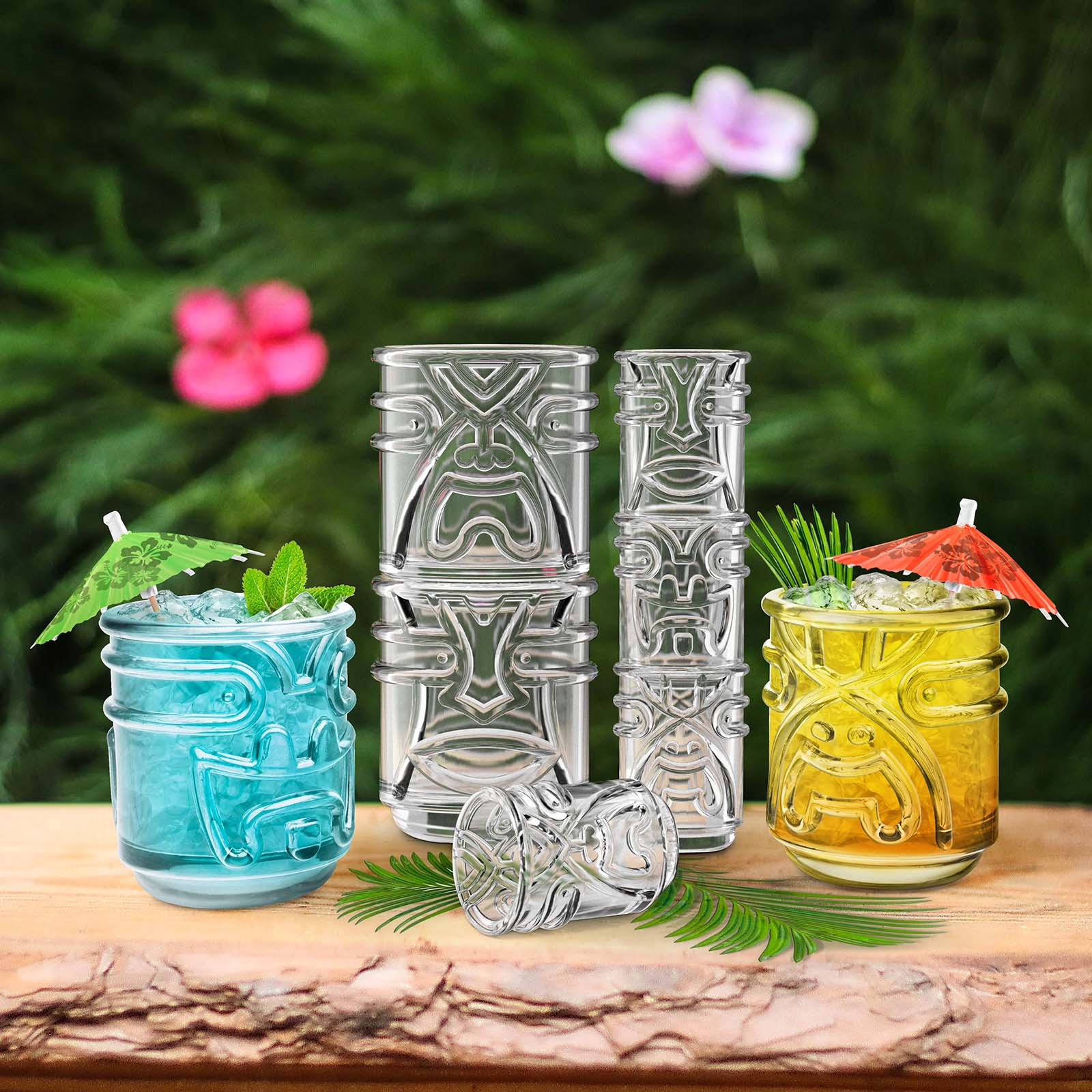 Final Touch Tiki Tumbler Glasses, Set of 4, Clear