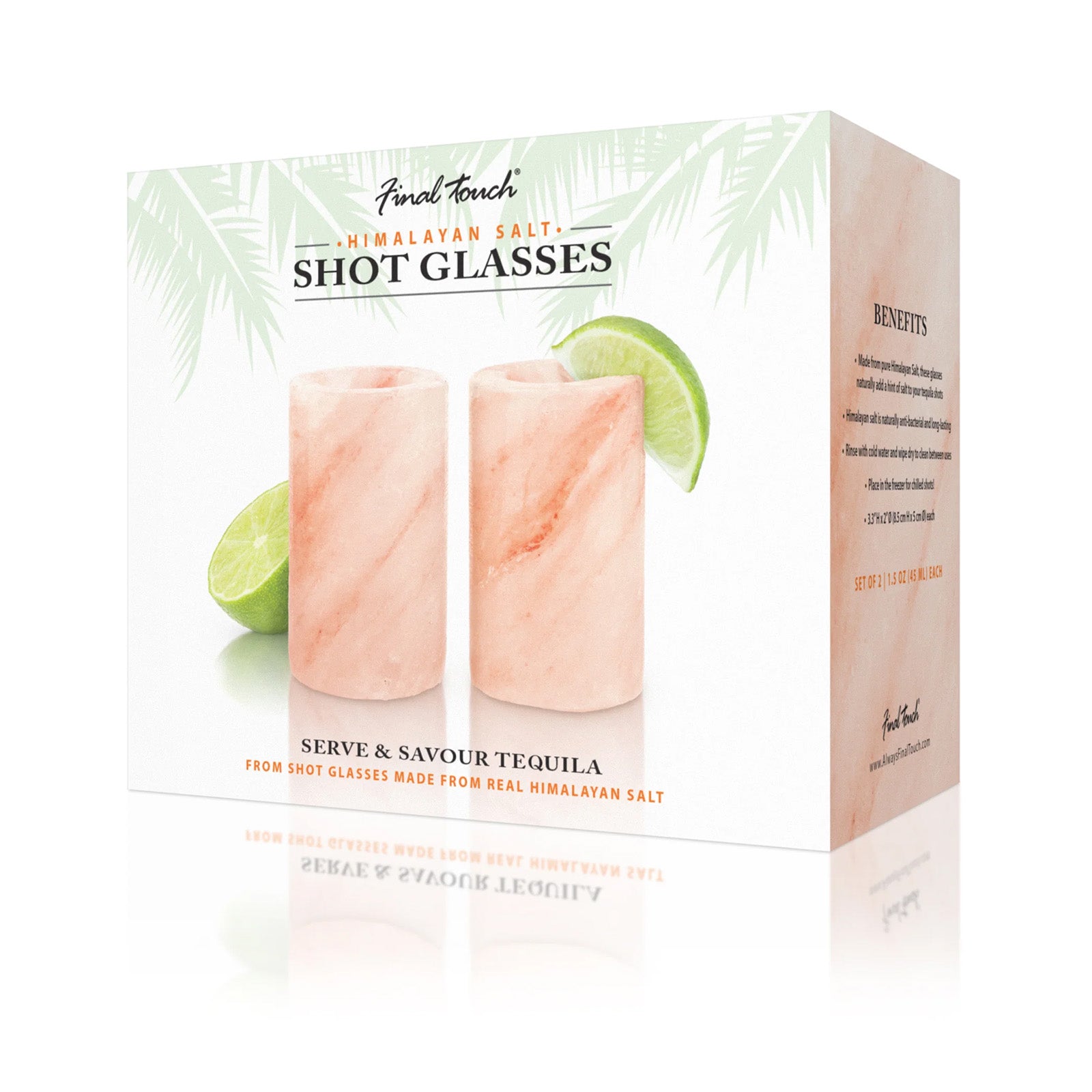 Final Touch Himalayan Salt Tequila Shot Glasses, Set of 2, 1.5 oz Each