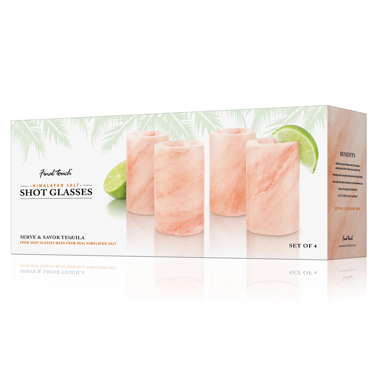 Final Touch Himalayan Salt Tequila Shot Glasses, Set of 4, 1.5 oz Each