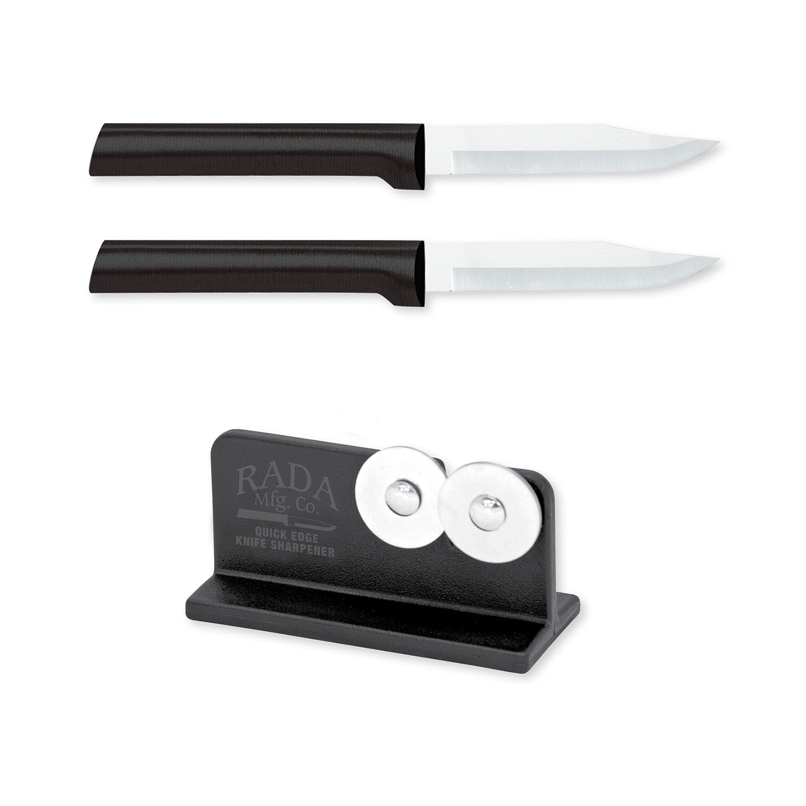 Rada Cutlery 3.25-Inch Regular Paring Knife Set of 2, Black Handles & Quick Edge Knife Sharpener