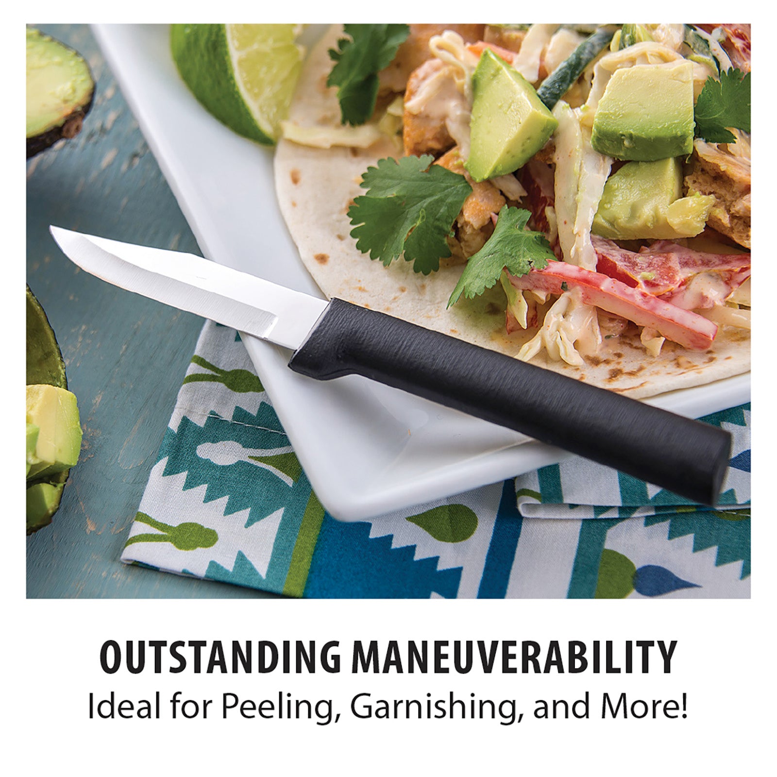 Rada Cutlery 2.5-Inch Peeling Paring Knife Set of 3, Black Handles & Quick Edge Knife Sharpener