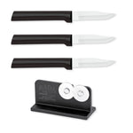 Rada Cutlery 2.5-Inch Peeling Paring Knife Set of 3, Black Handles & Quick Edge Knife Sharpener