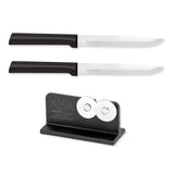 Rada Cutlery 4.875-Inch Utility/Steak Knife Set of 2, Black Handles & Quick Edge Knife Sharpener