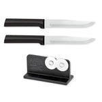 Rada Cutlery 5.375-Inch Stubby Butcher Knife Set of 2, Black Handles & Quick Edge Knife Sharpener