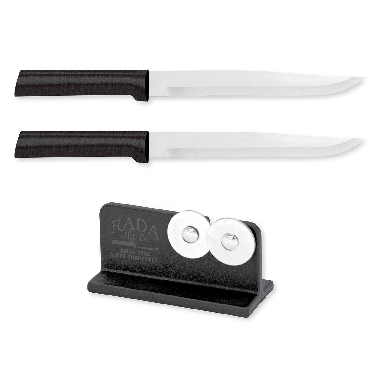 Rada Cutlery 7-Inch Slicer Knife Set of 2, Black Handles & Quick Edge Knife Sharpener