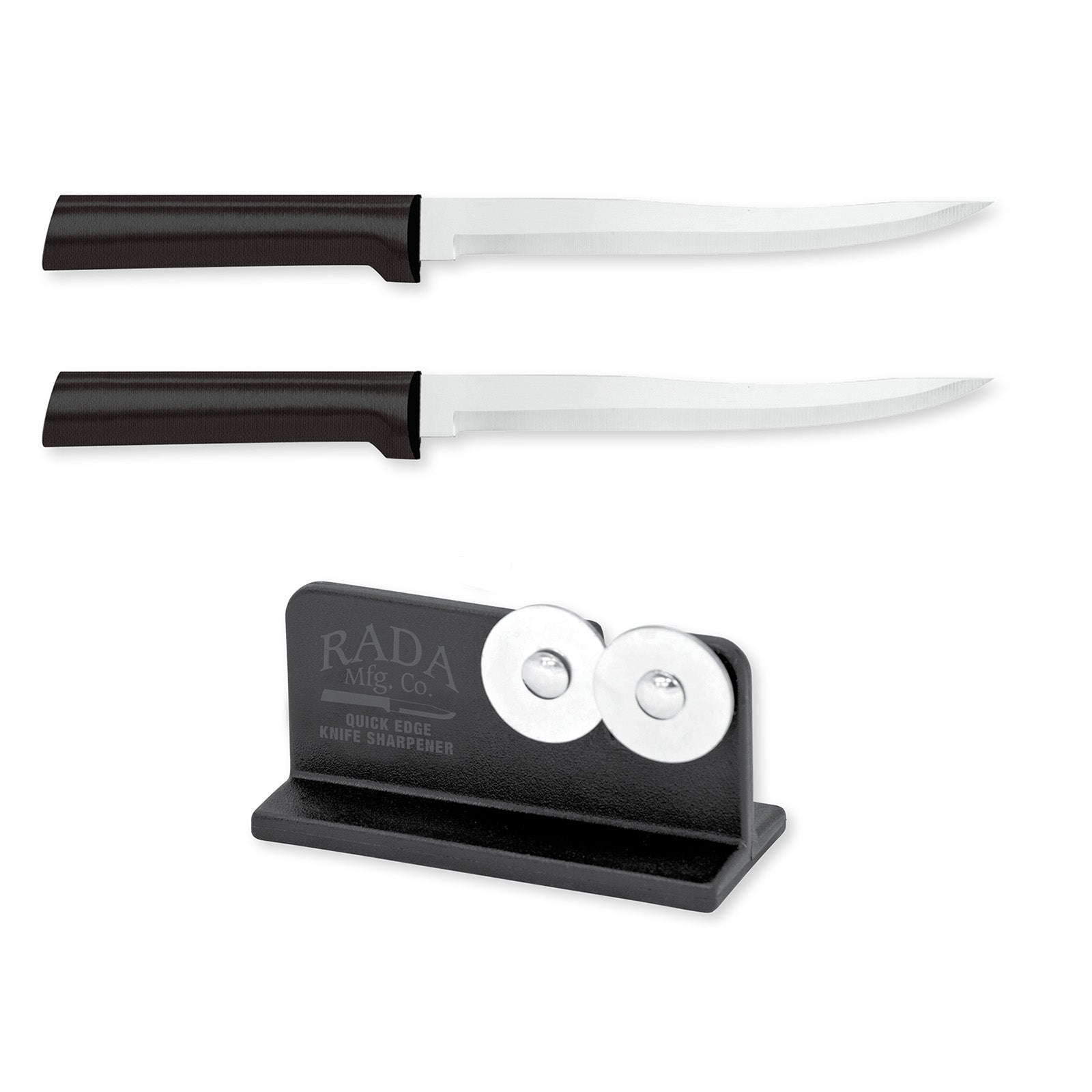 Rada Cutlery 6.625 Carver Boning Knife Set of 2, Black Handles & Quick Edge Knife Sharpener