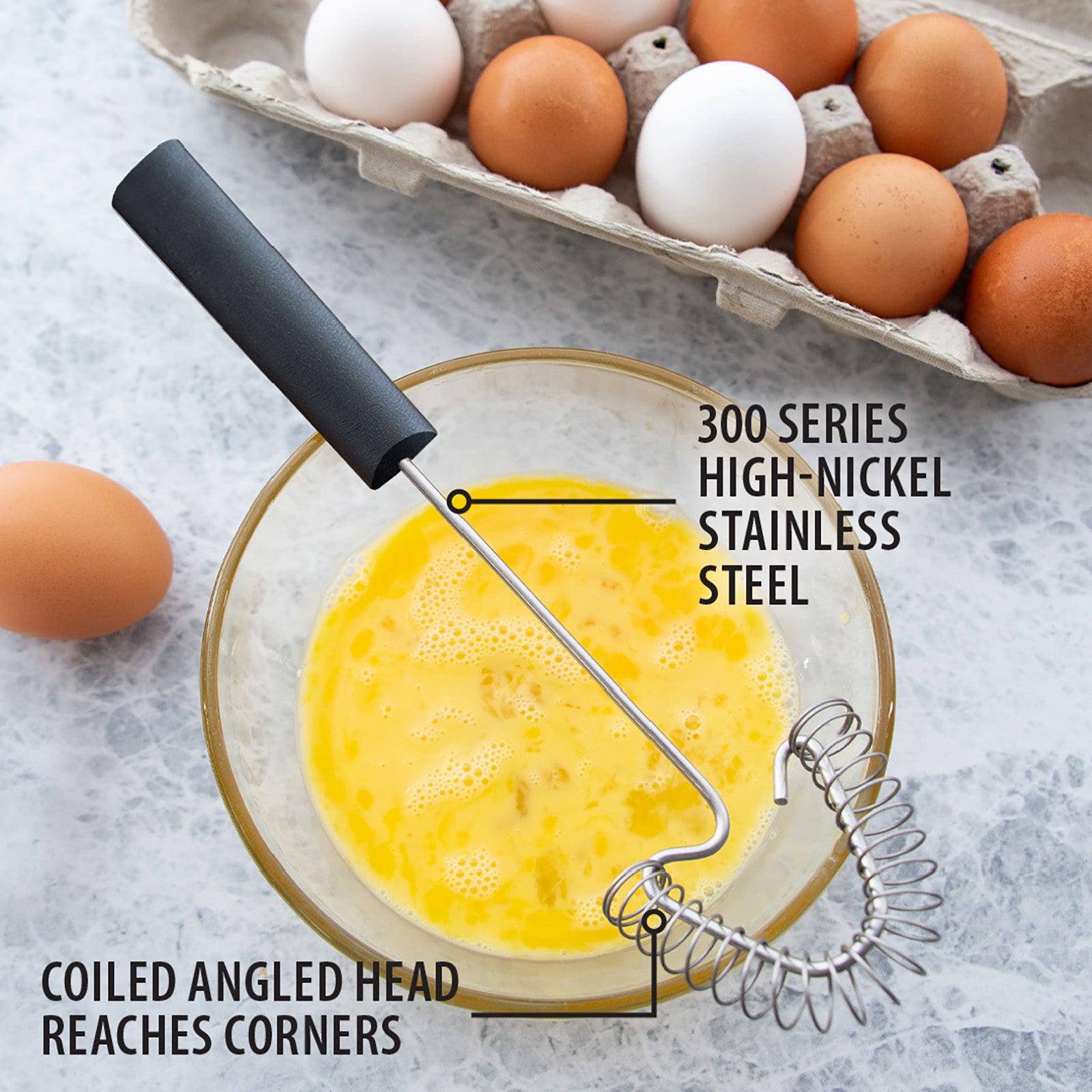 Rada Cutlery Handi-Stir Whisk with Spring Face, Black Handle