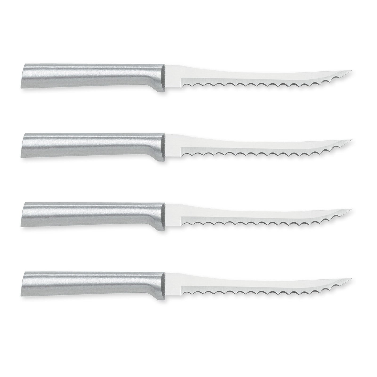Rada Cutlery 5-Inch Tomato Slicer Stainless Steel Serrated Blade, Set of 4, Black Handles