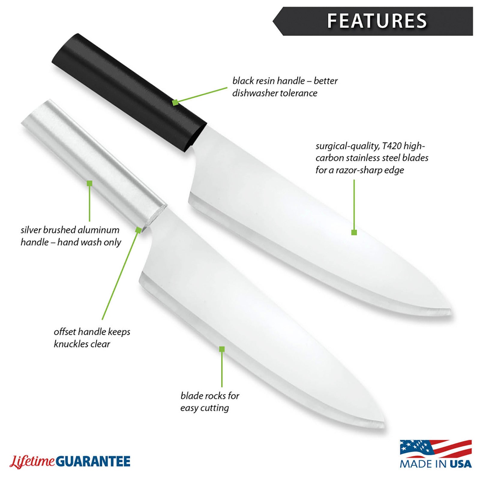 Rada Cutlery 8.5-Inch French Chef Knife Set of 2, Black Handles & Quick Edge Knife Sharpener