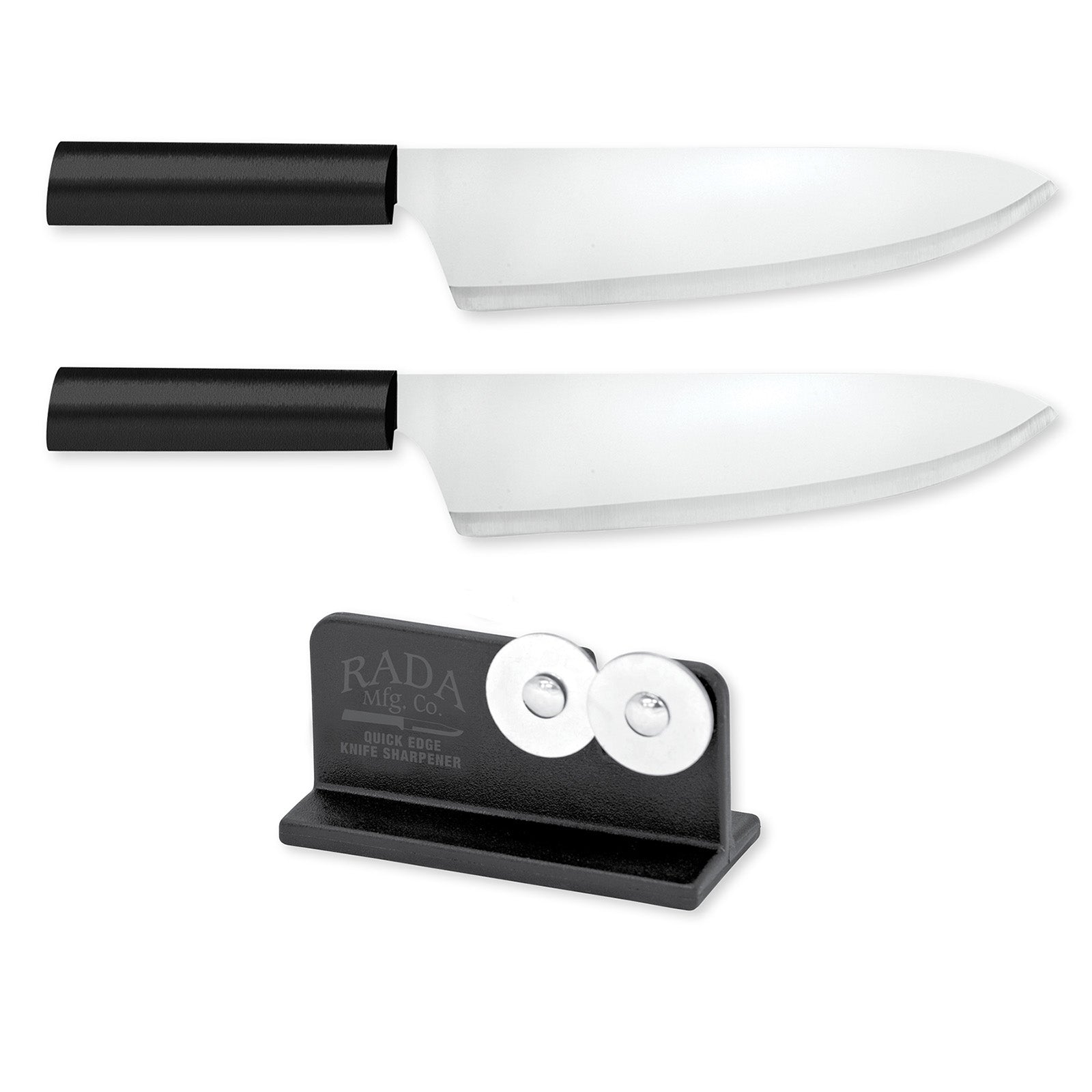 Rada Cutlery 8.5-Inch French Chef Knife Set of 2, Black Handles & Quick Edge Knife Sharpener