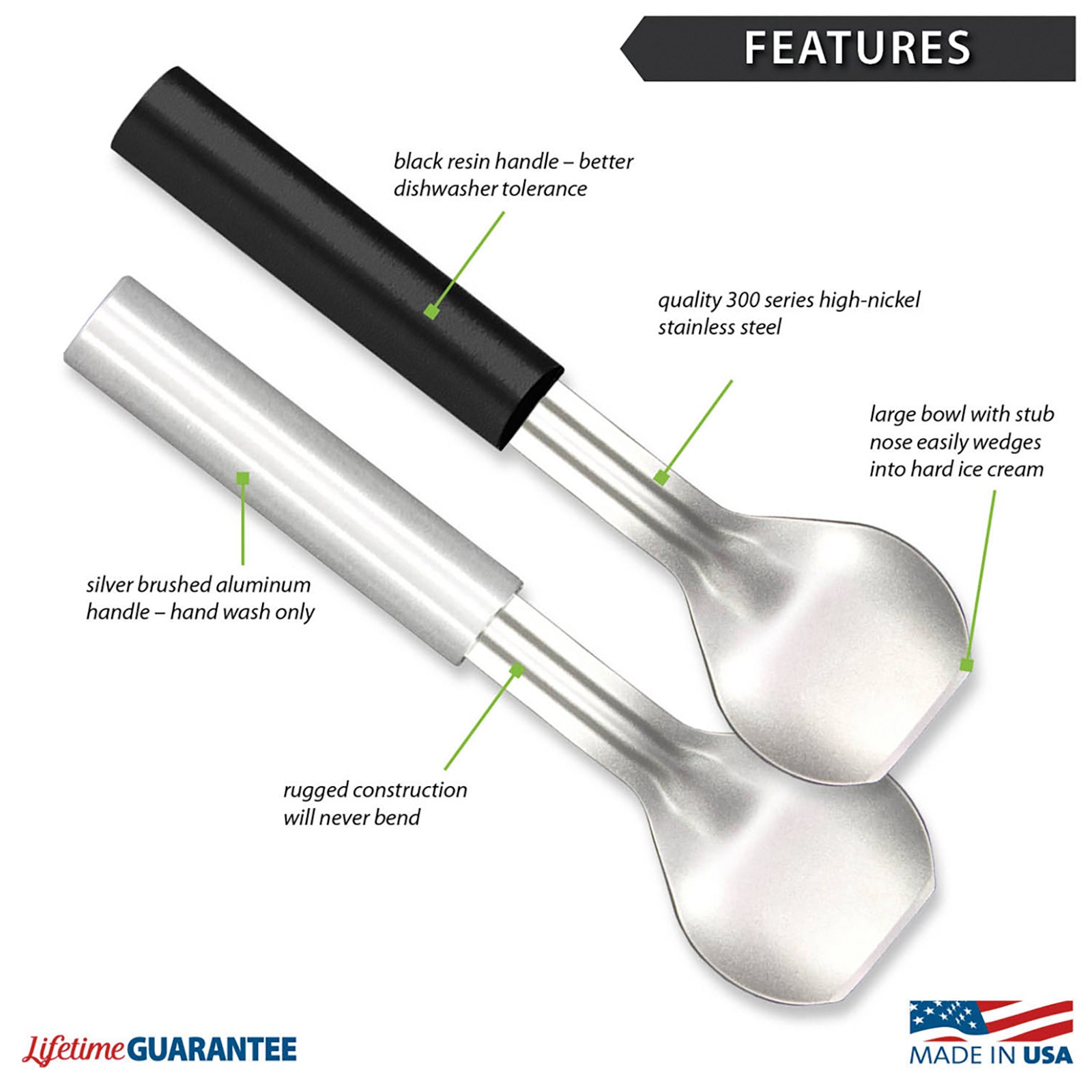 Rada Cutlery 9.25-Inch Ice Cream Scoop, Black Handle