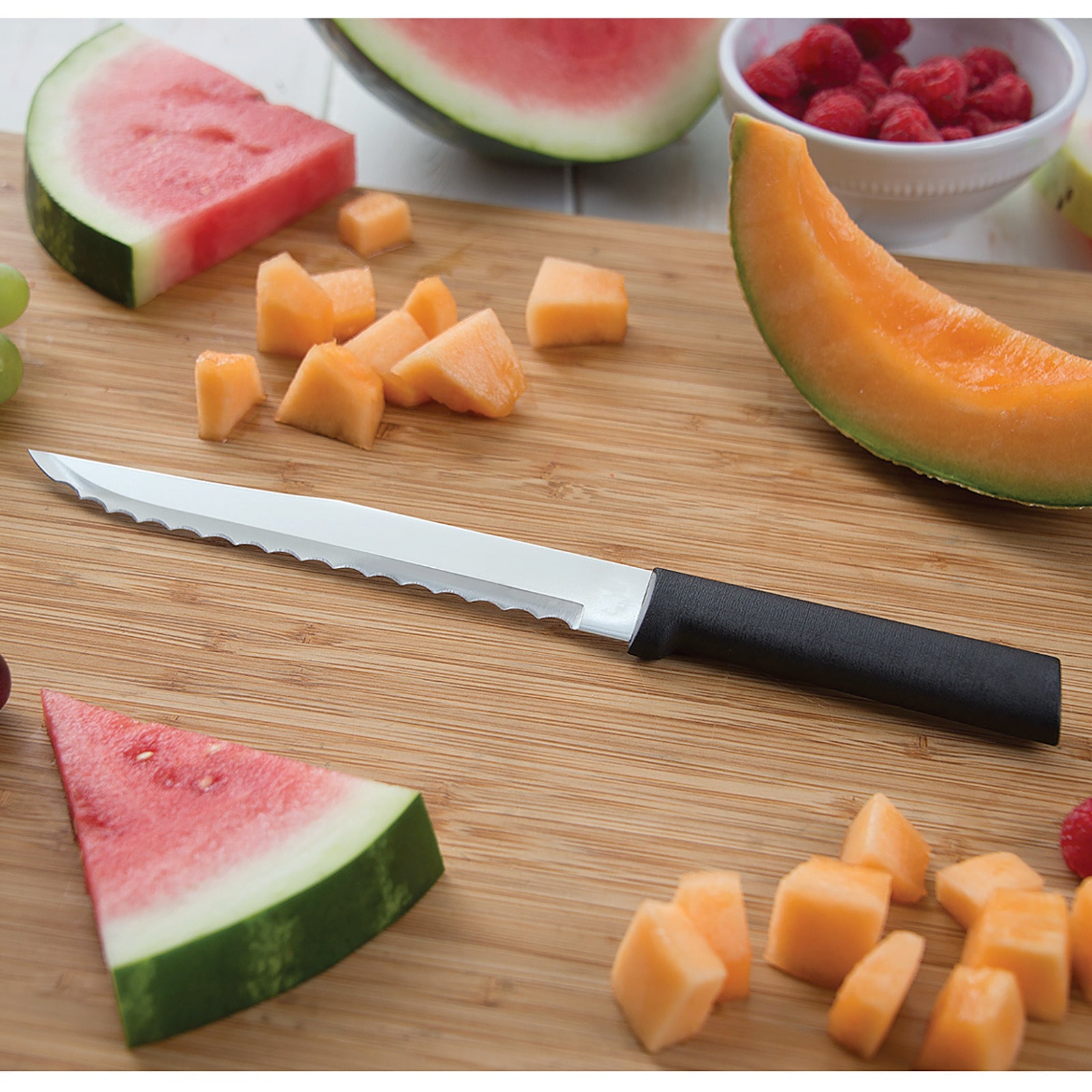Rada Cutlery 7-Inch Serrated Slicer Stainless Steel Blade & 5-Inch Tomato Slicer Stainless Steel Serrated Blade, Black Handles