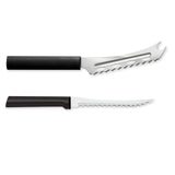 Rada Cutlery 5.25-Inch Cheese Knife & 5-Inch Tomato Slicer, Stainless Steel Serrated Blades, Black Handles