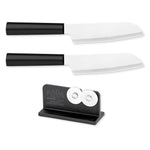 Rada Cutlery 4.75-Inch Cook's Utility Knife Set of 2, Black Handles & Quick Edge Knife Sharpener