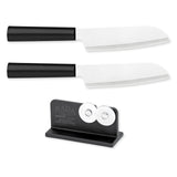 Rada Cutlery 4.75-Inch Cook's Utility Knife Set of 2, Black Handles & Quick Edge Knife Sharpener