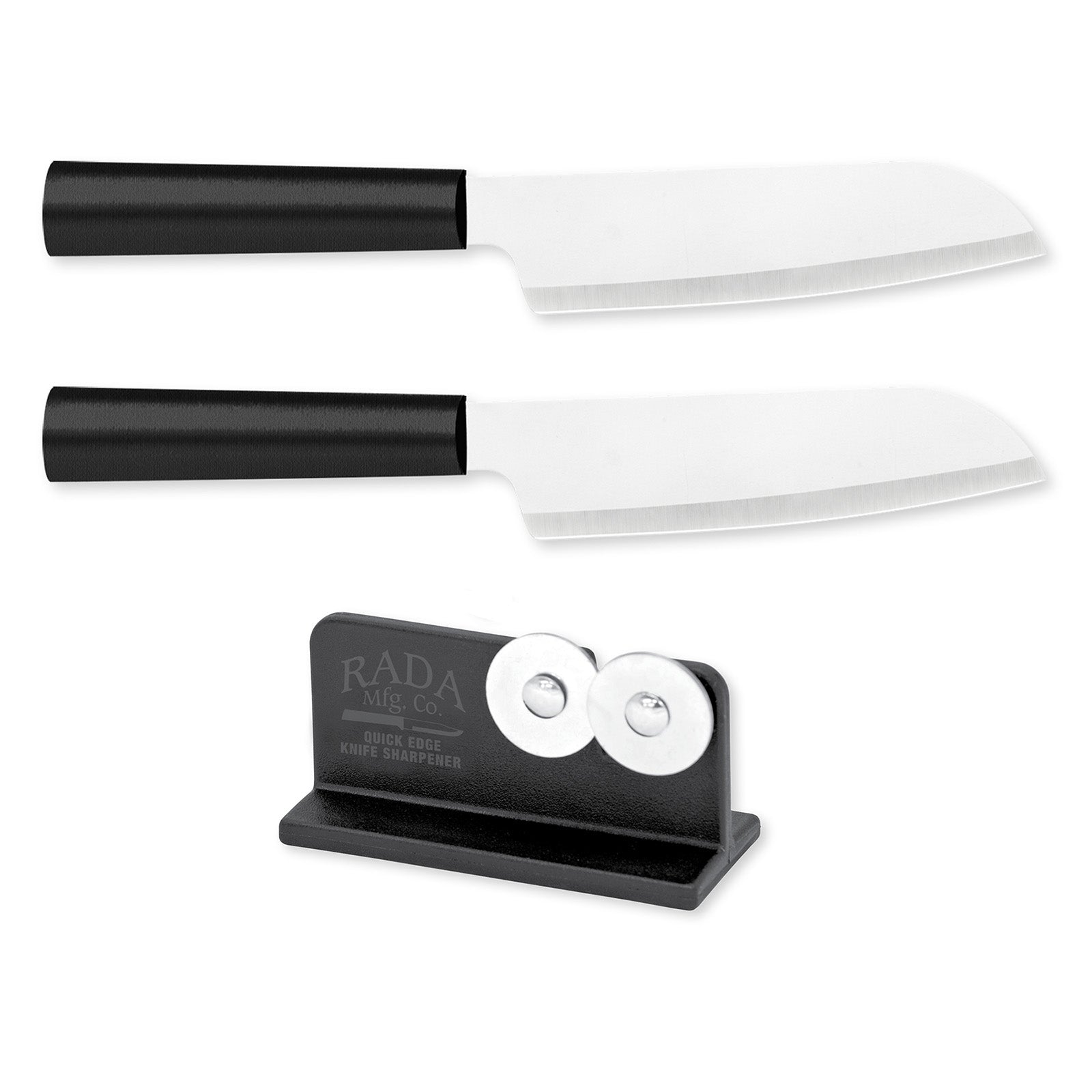 Rada Cutlery 4.75-Inch Cook's Utility Knife Set of 2, Black Handles & Quick Edge Knife Sharpener