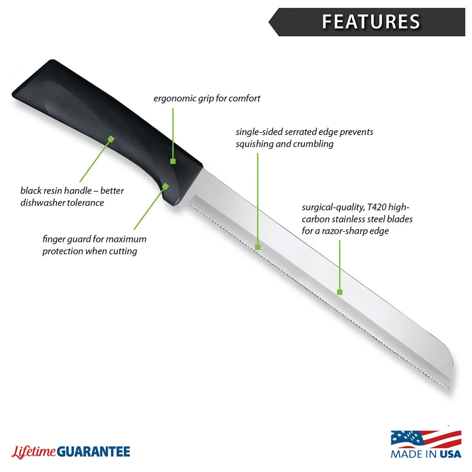 Rada Cutlery 8-Inch Bread Knife Serrated Stainless Blade Anthem Wave Handle