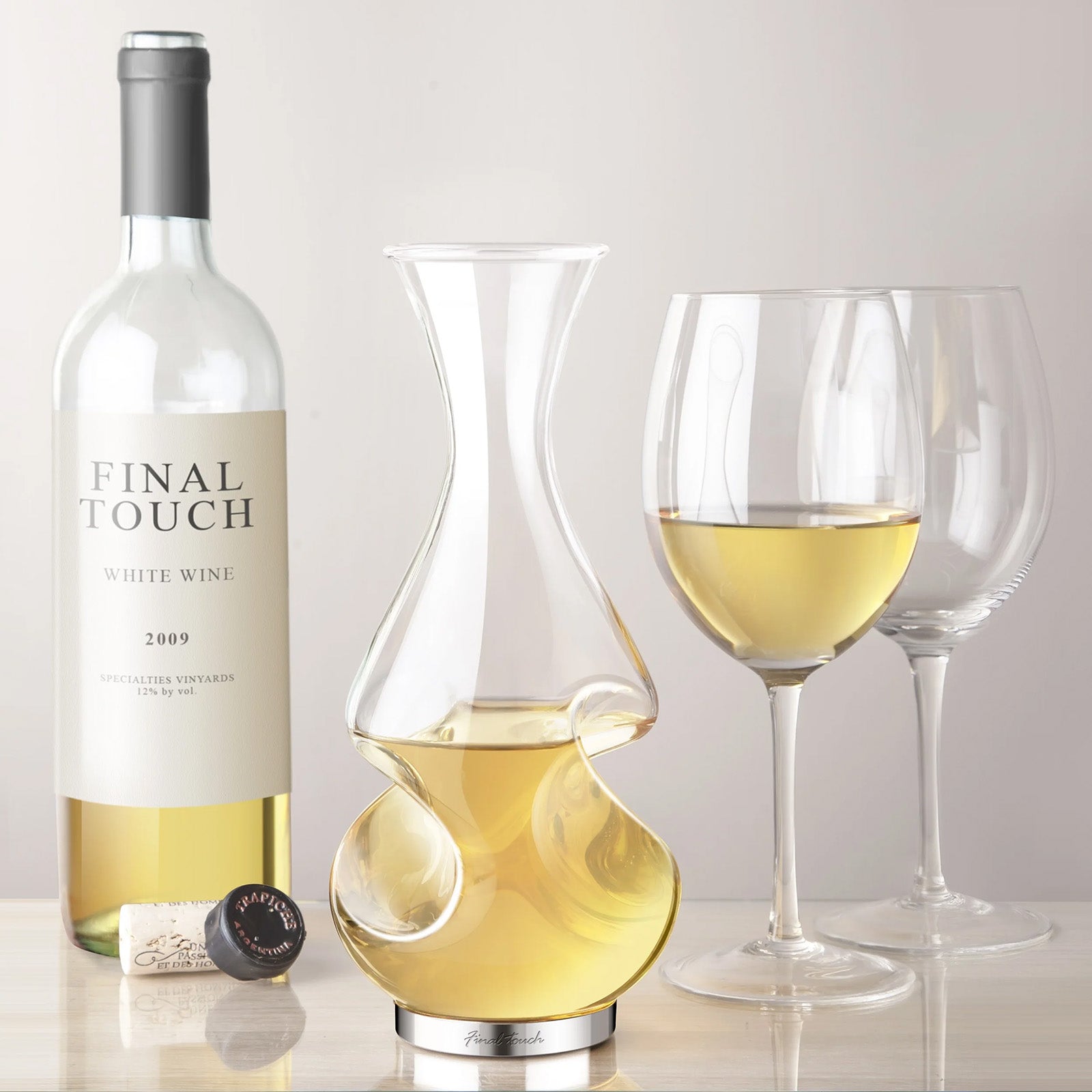 Final Touch Conundrum Aerator Decanter, Half Bottle / 375 ml, Borosilicate Glass & Stainless Steel