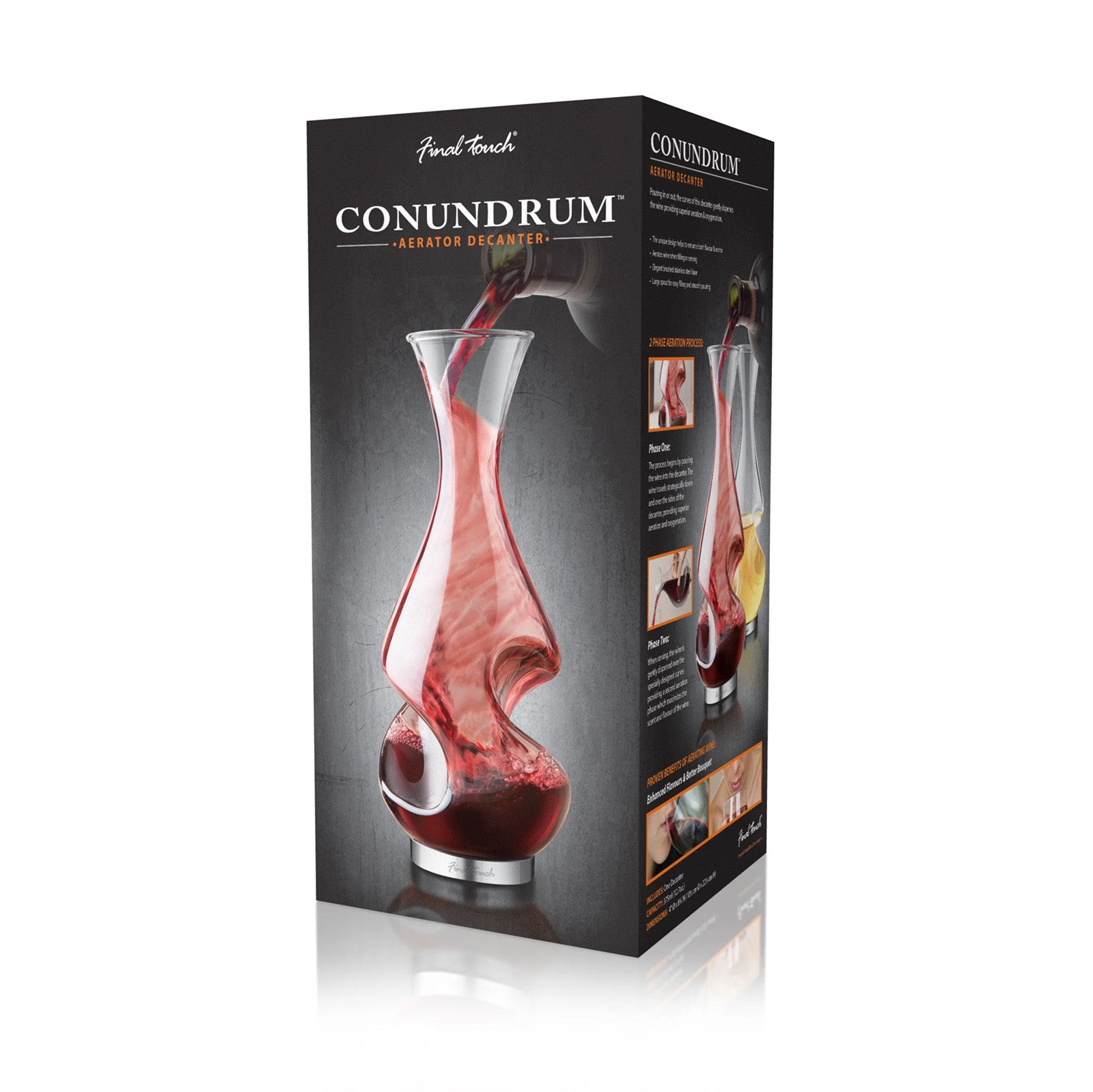 Final Touch Conundrum Aerator Decanter, Half Bottle / 375 ml, Borosilicate Glass & Stainless Steel