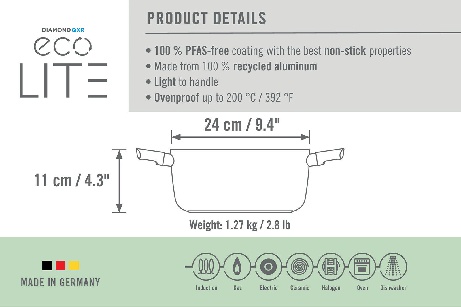 Woll Ecolite Nonstick 3.7 Quart Stock Pot, 9.5-Inch