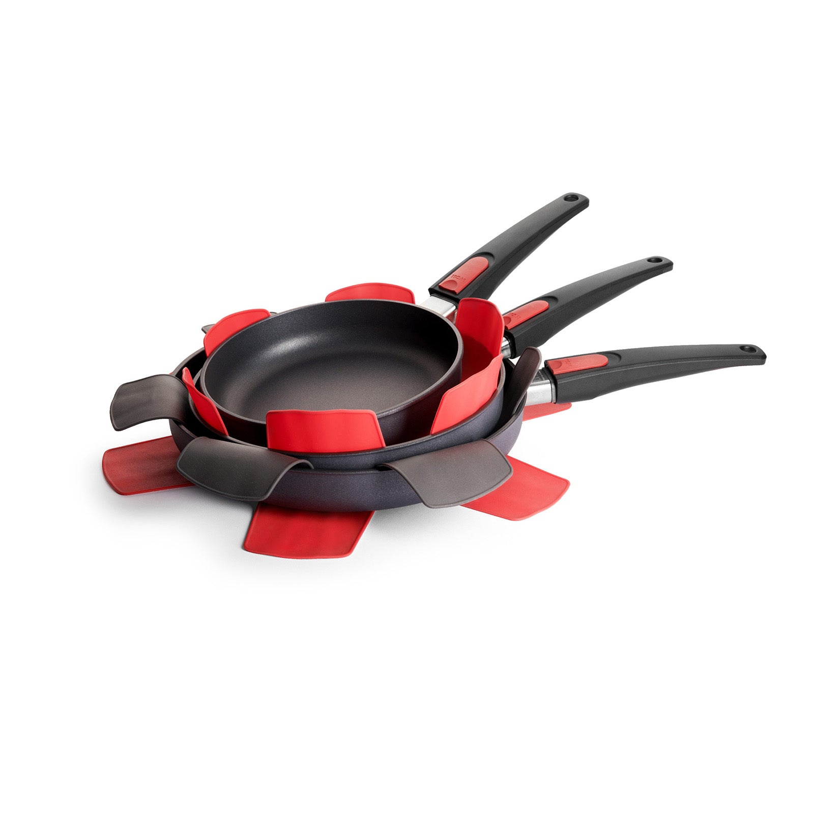 Woll Silicone Pan Protectors 3 Piece Set, Red & Gray