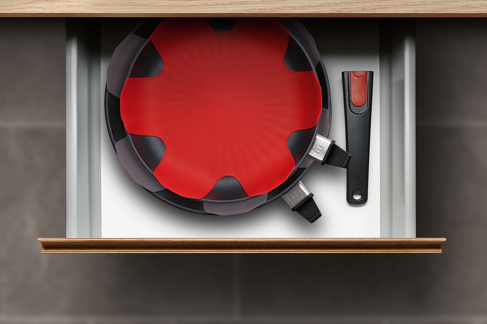 Woll Silicone Pan Protectors 3 Piece Set, Red & Gray