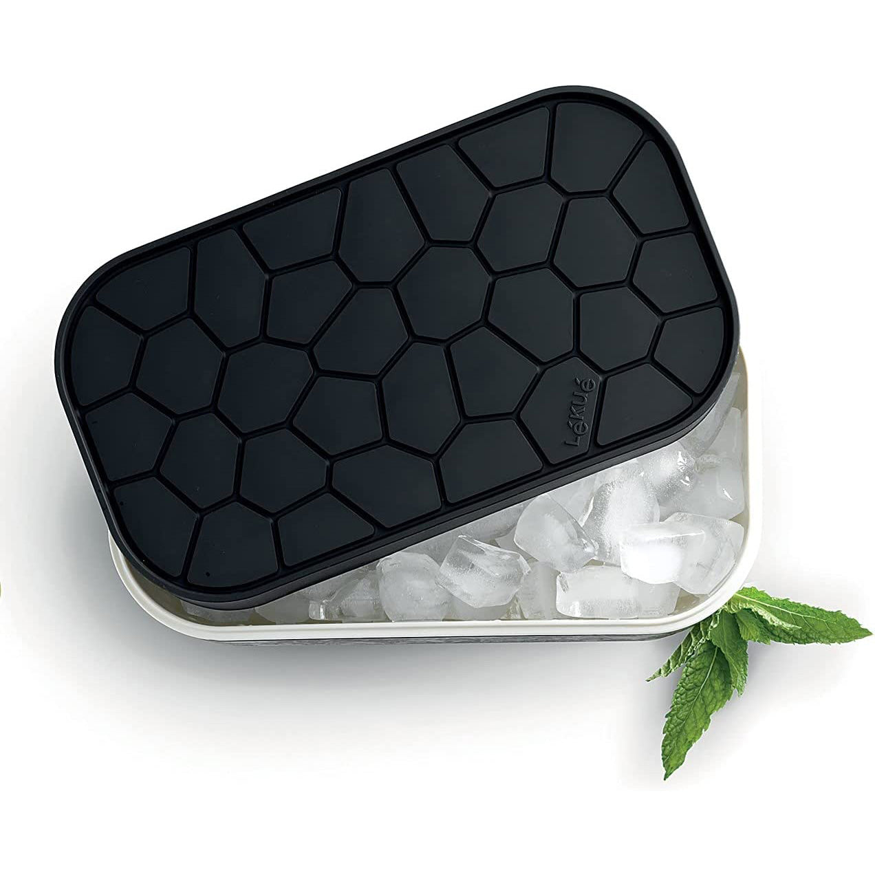 Lekue Ice Box Silicone Ice Cube Tray and Storage Box, Black