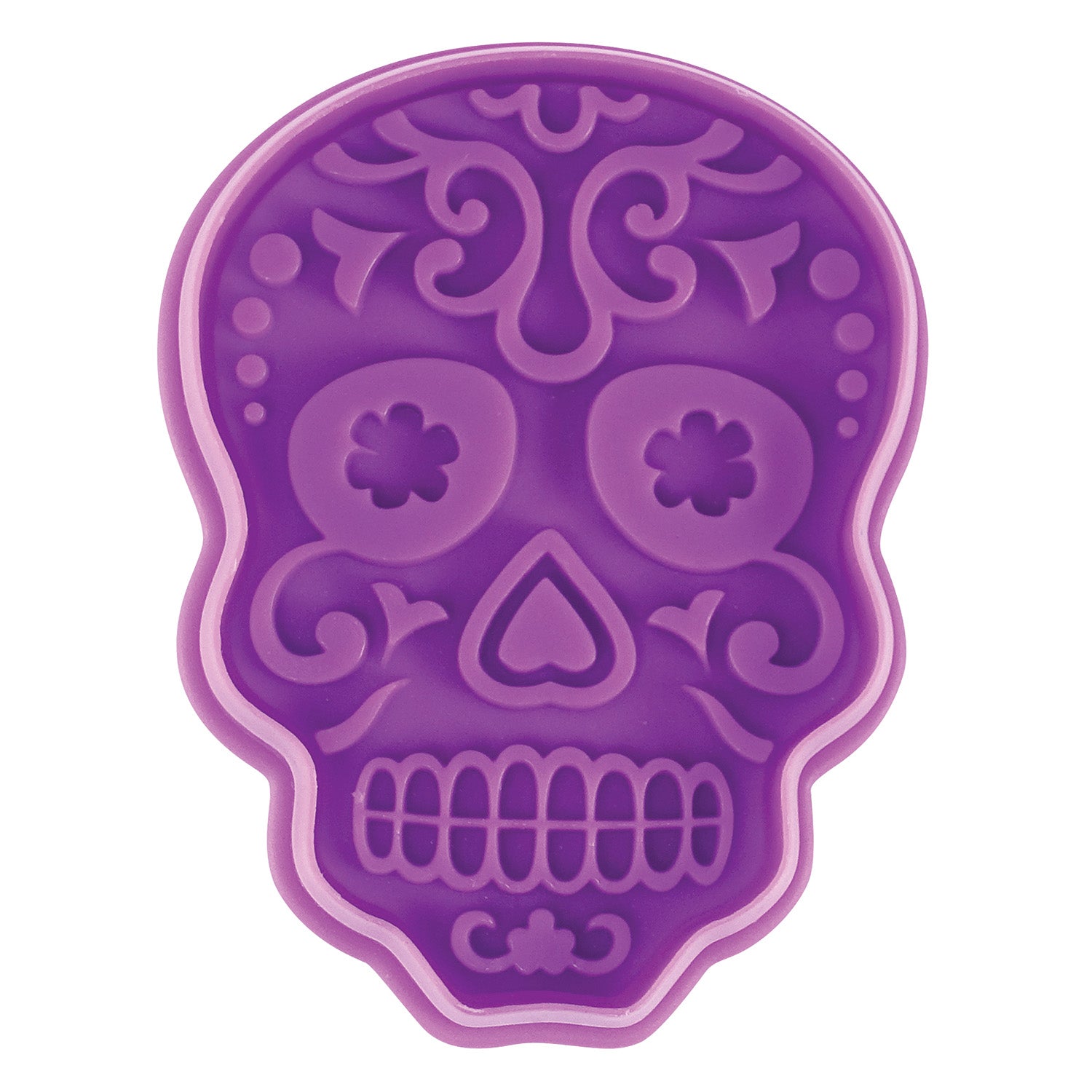 R&M International Day of the Dead Sugar Skull 3-Inch Cookie Stamp, Purple