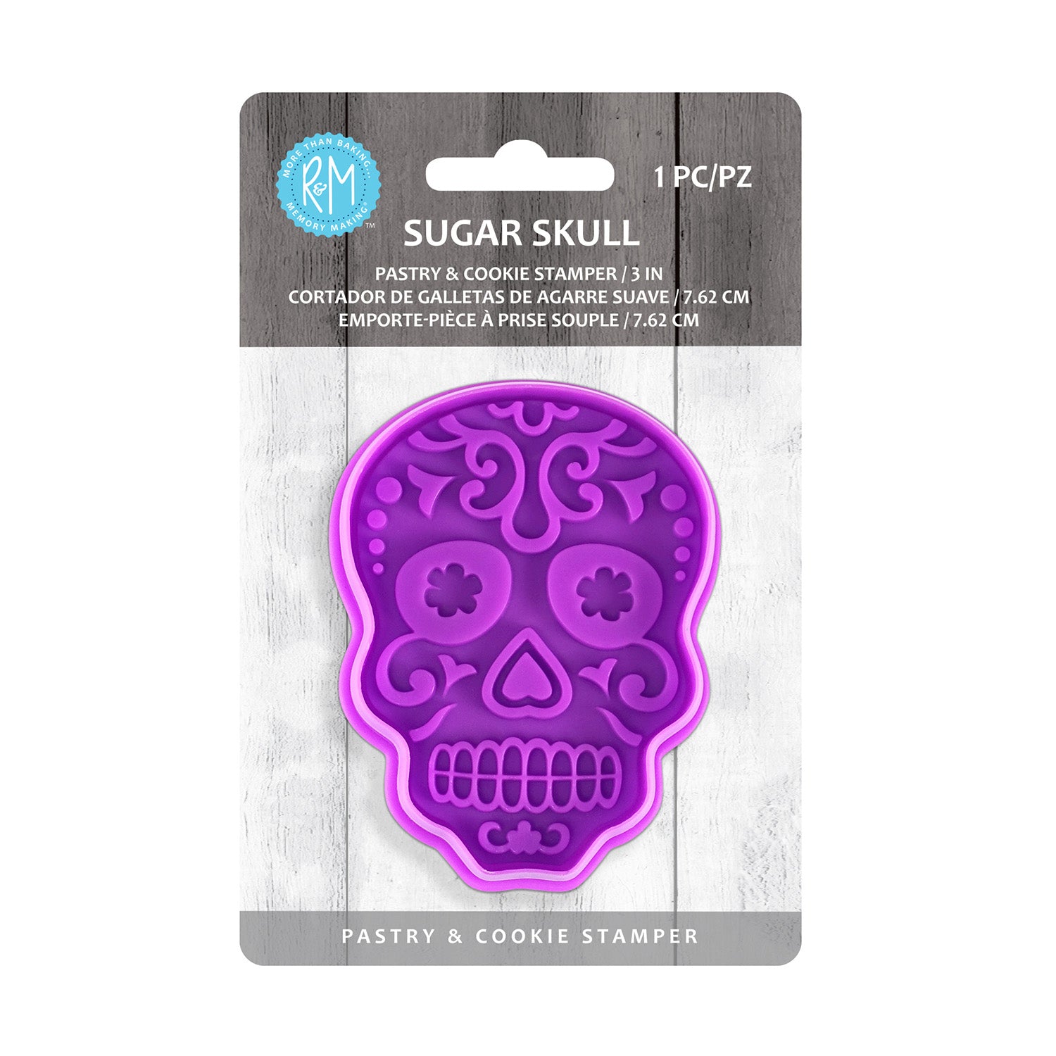 R&M International Day of the Dead Sugar Skull 3-Inch Cookie Stamp, Purple
