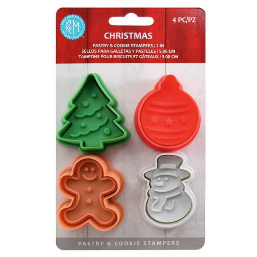 R&M International 4 Piece Christmas Cookie Stamper Set, 2-Inch
