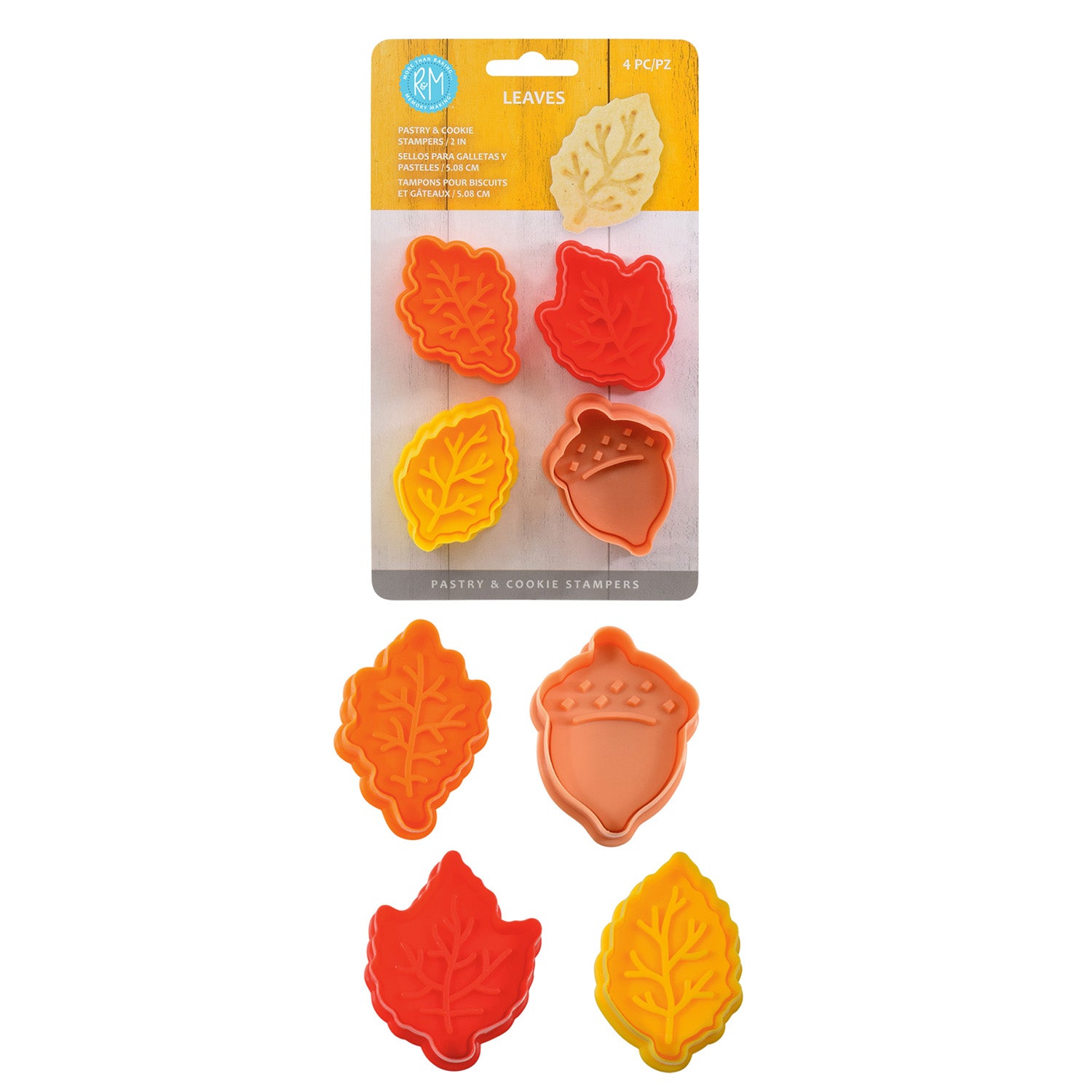 R&M International 4 Piece Leaves Cookie Stamper Set, 2-Inch
