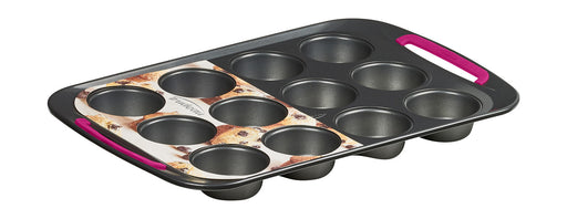 Trudeau Nonstick Carbon Steel 12 Cavity Metal Muffin Pan, Gray