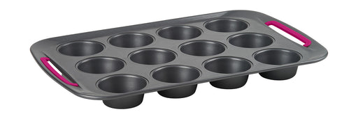 Trudeau Nonstick Carbon Steel 12 Cavity Metal Muffin Pan, Gray
