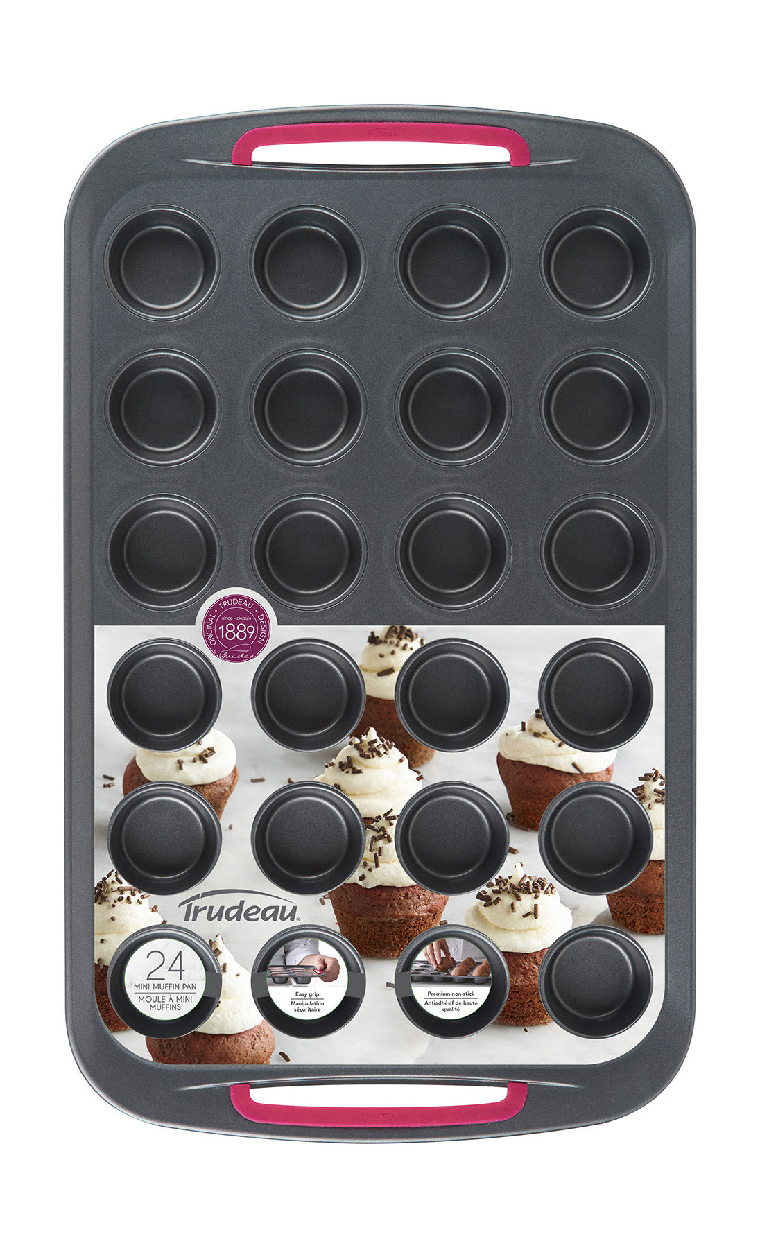 Trudeau Nonstick Carbon Steel 24 Cavity Metal Mini Muffin Pan, Gray