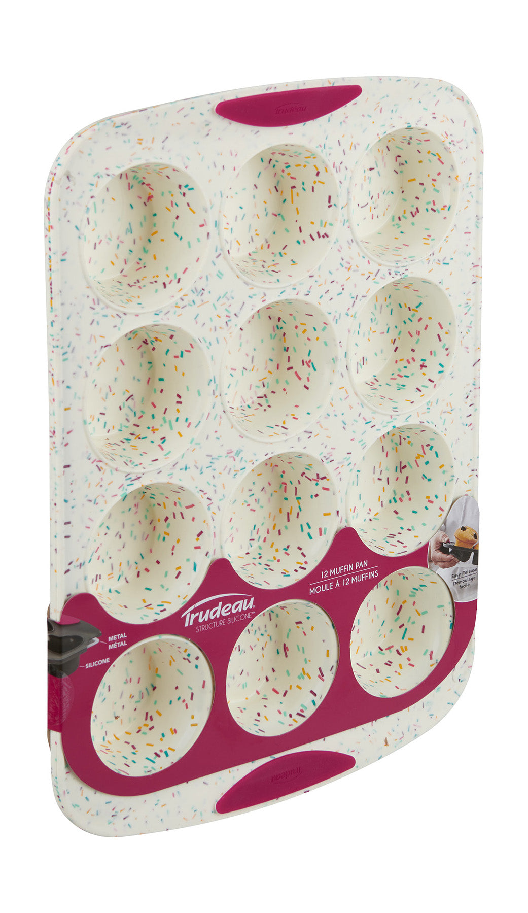 Trudeau Structure Silicone Confetti Fuchsia 12 Cavity Muffin Pan