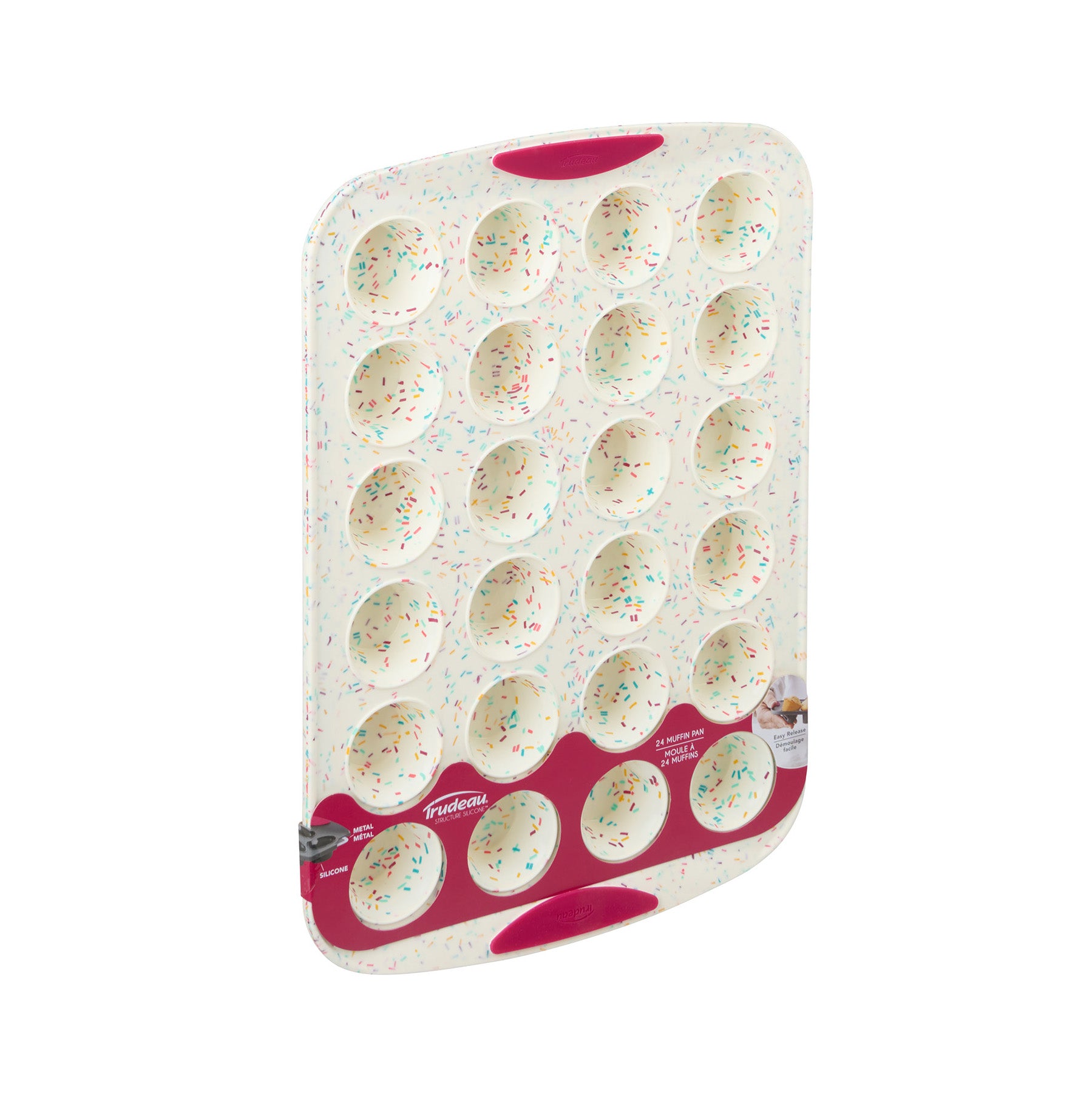 Trudeau Structure Silicone 24 Cavity Mini Muffin Pan, Confetti/Fuchsia