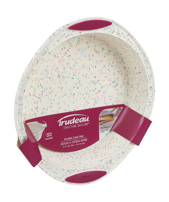 Trudeau Structure Silicone 9-Inch Round Cake Pan, Confetti/Fuchsia