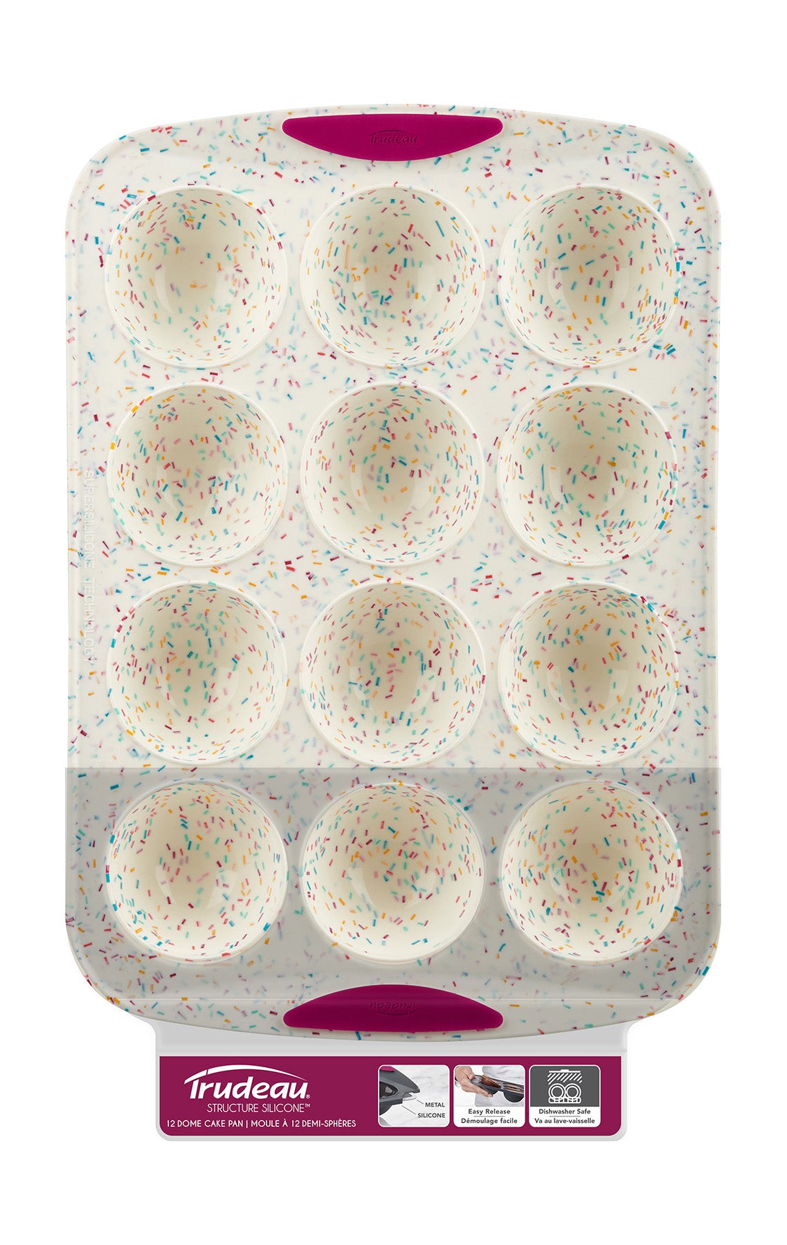 Trudeau Structure Silicone 12 Cavity Dome Cake Pan, Confetti/Fuchsia