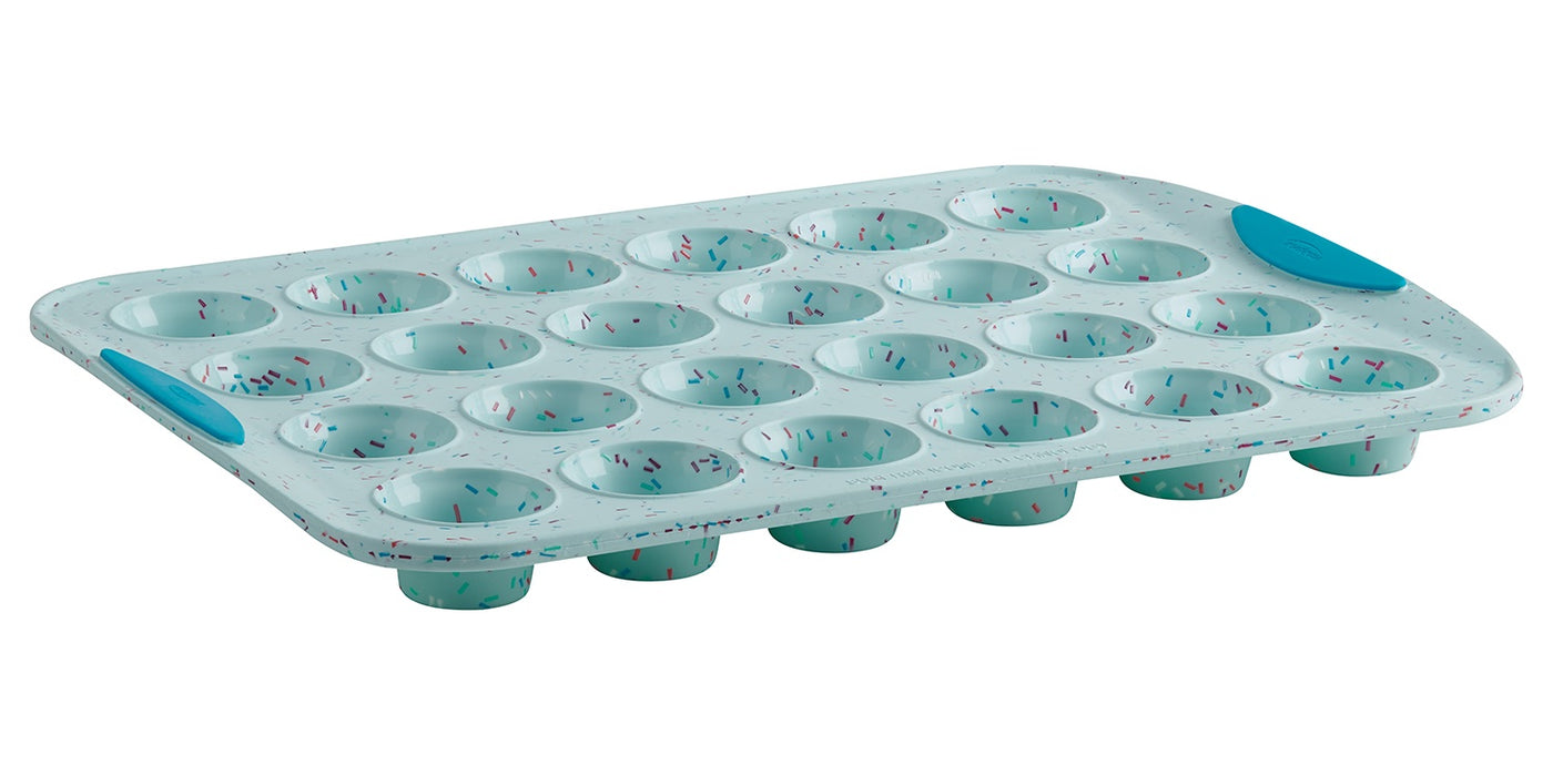 Trudeau Structure Silicone Confetti 24 Cavity Mini Muffin Pan, Blue