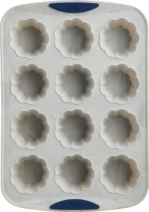 Trudeau 12 Cavity Silicone Flower Muffin Pans, Gray Marble, Set of 2