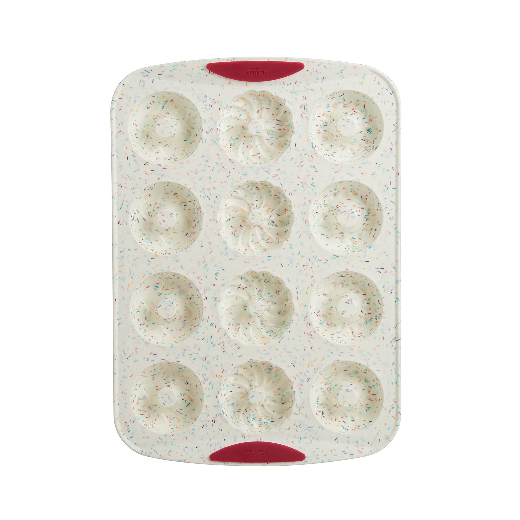Trudeau Structure Silicone 12 Cavity Decorated Donut Pan, Confetti/Fuchsia