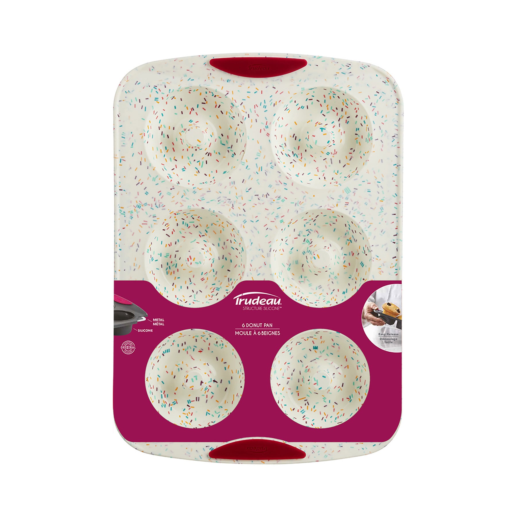 Trudeau Structure Silicone 6 Cavity Donut Pan, Confetti/Fuchsia