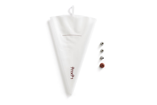 Lekue Reusable Piping Bag Set with 3 Tips, Silicone and Stainless Steel, White