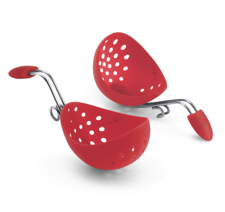 Cuisipro Silicone Egg Poacher Set of 2 With Pan Clips, Red