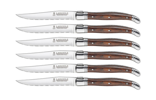 Trudeau Laguiole Steak Knives with Pakkawood Handles, Set of 6, Stainless/Wood