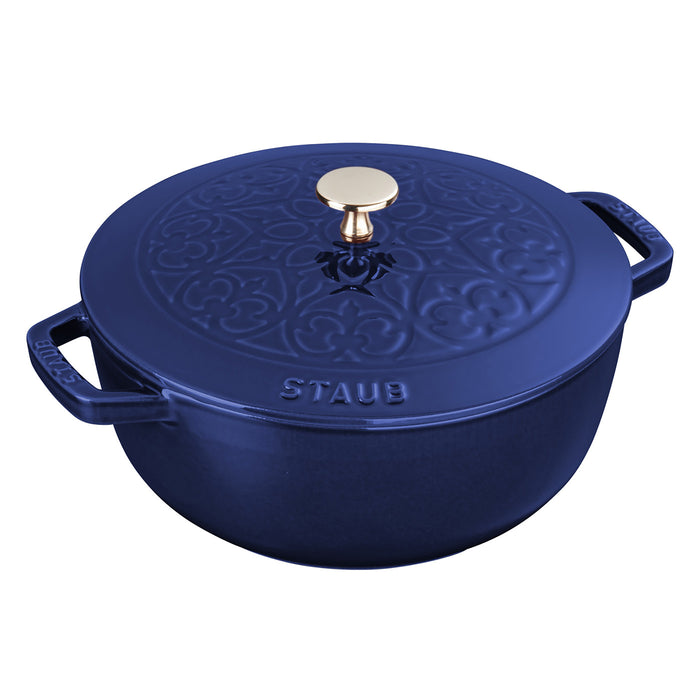 Staub Cast Iron 3.75-qt Essential French Oven with Lilly Lid, Dark Blue
